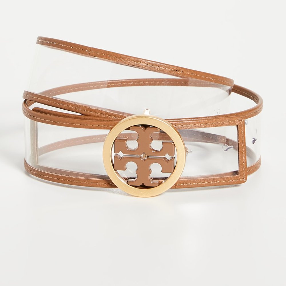 New Tory Burch 1.5" clear logo belt